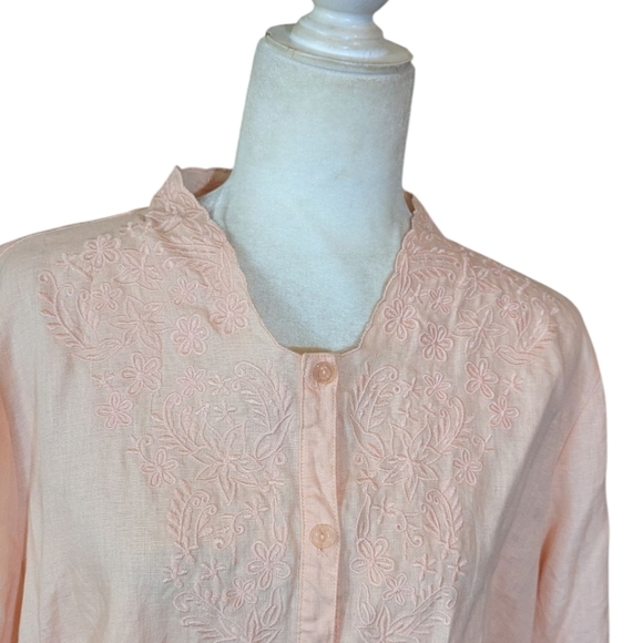 Peach Linen Tunic Lucy & Laurel Embroidered Button Up Flowy Blouse sz 3X - Picture 3 of 8